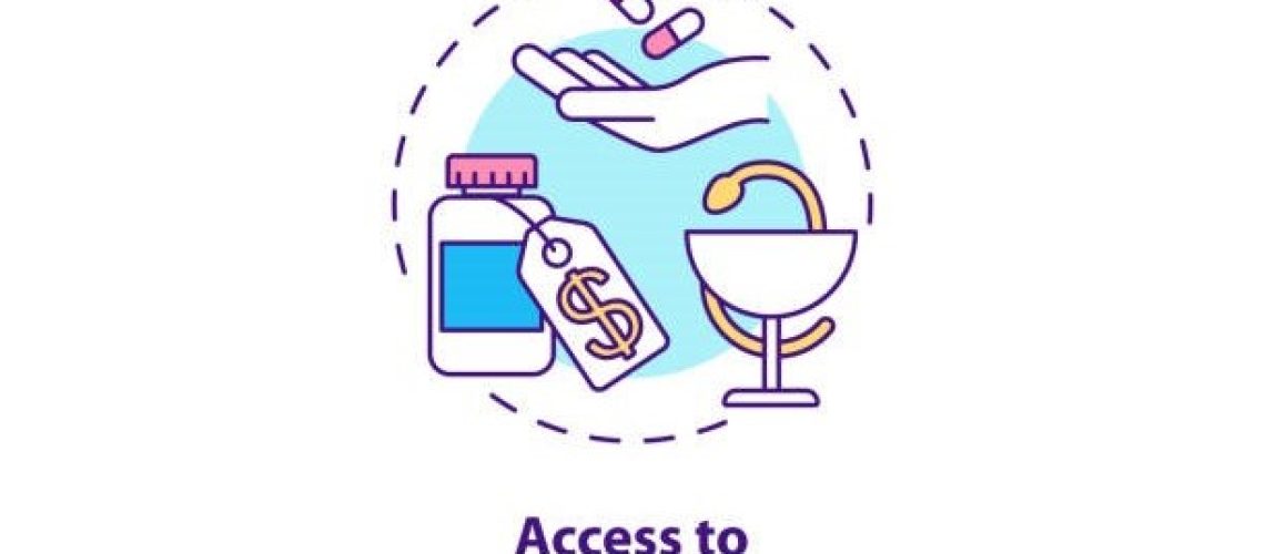 Access to essential medicines concept icon. Top international health programs. Opportunity for proper treatment idea thin line illustration. Vector isolated outline RGB color drawing. Editable stroke